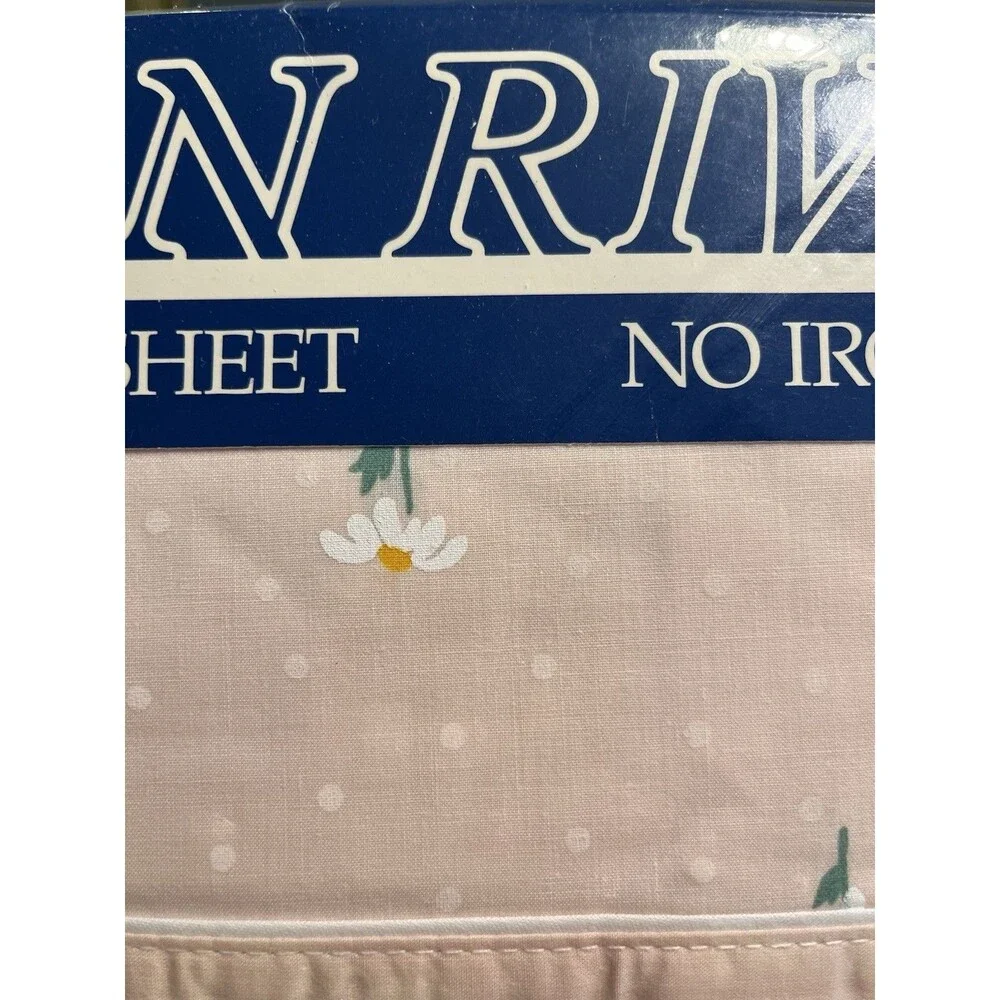 Dan River Pink w White Daisies Polka Dot Ruffled Twin Flat Sheet Vtg NOS USA